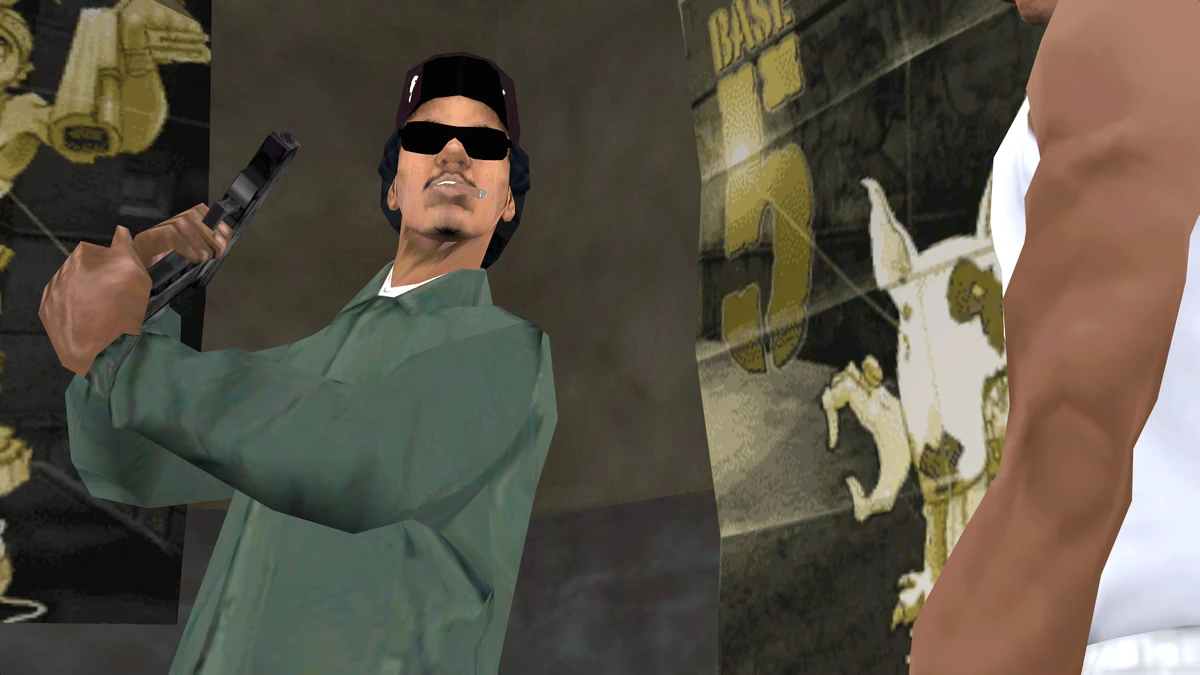 Ryder e CJ na lanchonete durante a missão Ryder.